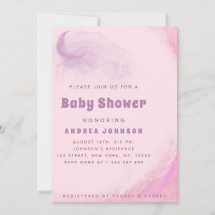 Watercolor Pink Dreamy Moon Cloud Girl Baby Shower Invitation