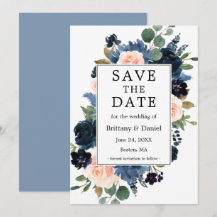Watercolor Pink Dusty Blue Floral Frame Save The Date