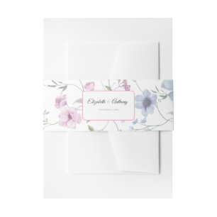 Watercolor Pink & Dusty Blue Floral Wedding Invita Invitation Belly Band
