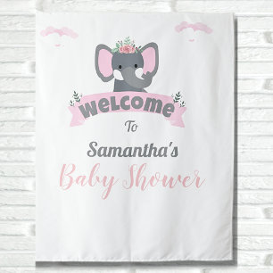 Watercolor Pink Elephant Baby Shower Backdrop Tapestry