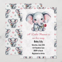 Watercolor Pink Elephant Girl Baby Shower