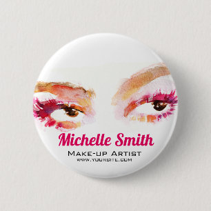 Watercolor pink eye makeup branding 6 cm round badge