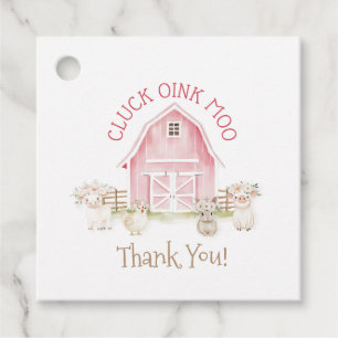 Watercolor Pink Farm Animals Baby Shower Favor Tag