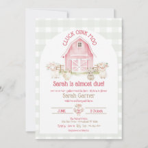 Watercolor Pink Farm Animals Baby Shower Invites