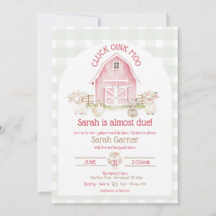 Watercolor Pink Farm Animals Baby Shower Invites