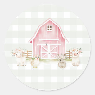 Watercolor Pink Farm Animals Baby Shower Stickers