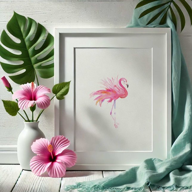 Watercolor Pink Flamingo Art Poster (watercolor paintings pink flamingo art by Victoria Grigaliunas of Do Tell A Belle)