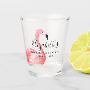 Watercolor Pink Flamingo Bachelorette Party Shot Glass
