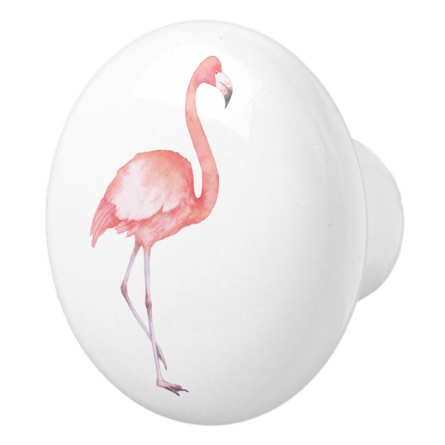 Watercolor Pink Flamingo Ceramic Knob (Right)