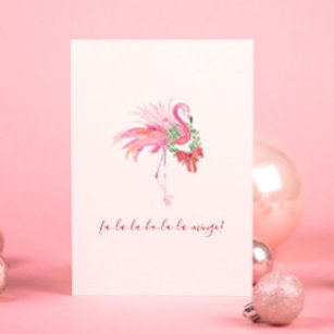 Watercolor Pink Flamingo Florida Beach Christmas Holiday Card