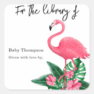 Watercolor pink flamingo - for the library of square sticker