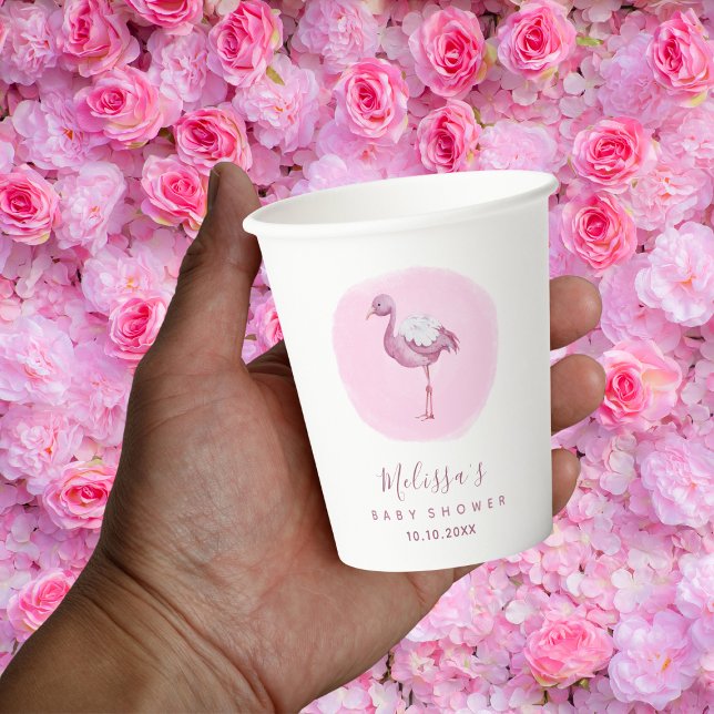 Watercolor Pink Flamingo Girl's Baby Shower Cute  Paper Cups (Creator Uploaded)