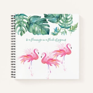 Watercolor Pink Flamingo Monstera Greenery Notebook