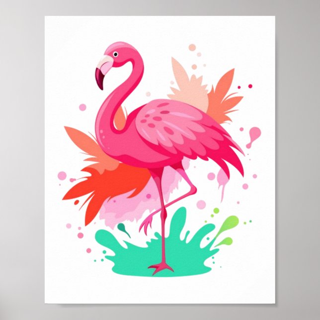 Watercolor Pink Flamingo Painting Poster (Front)