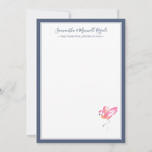 Watercolor Pink Flamingo Personal Stationery Card