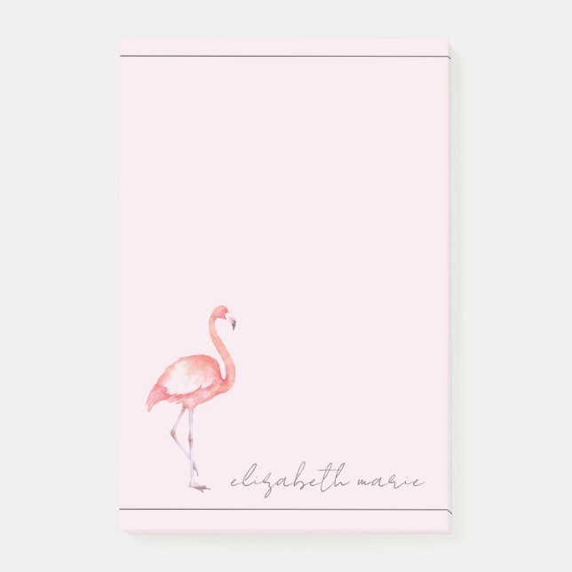 Watercolor Pink Flamingo Personalised Post-it Notes (Front)