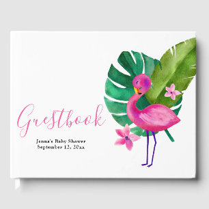 Watercolor Pink Flamingo Tropical Baby Shower Guest Book