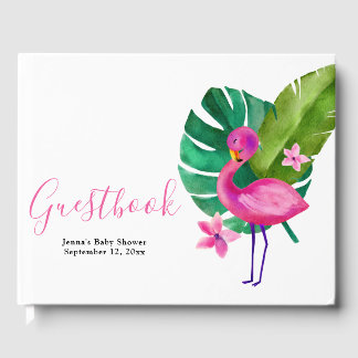 Watercolor Pink Flamingo Tropical Baby Shower Guest Book
