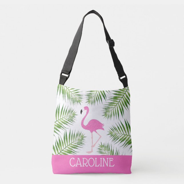 Watercolor Pink Flamingo Tropical Beach Tote (Front)