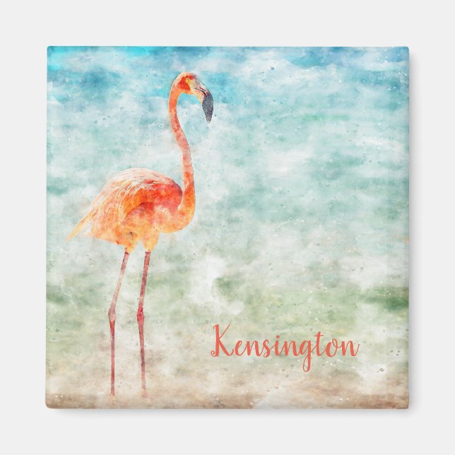 Watercolor Pink Flamingo | Tropical Shore Magnet (Front)