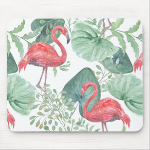 Watercolor Pink flamingos and leaves. Mouse Mat