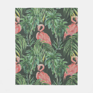 Watercolor pink flamingos, exotic birds, tropical  fleece blanket