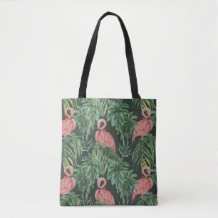 Watercolor pink flamingos, exotic birds, tropical tote bag