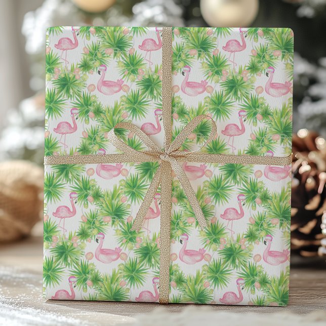 Watercolor Pink Flamingos & Garland Christmas Wrapping Paper (Creator Uploaded)