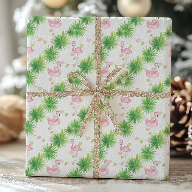 Watercolor Pink Flamingos & Garland Christmas Wrapping Paper (Creator Uploaded)