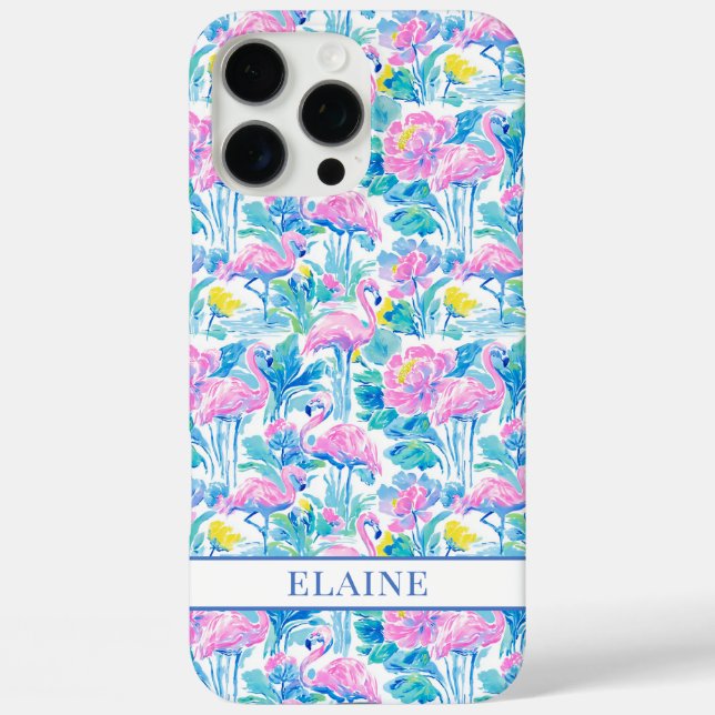 Watercolor Pink Flamingos Monogrammed Case-Mate iPhone Case (Back)