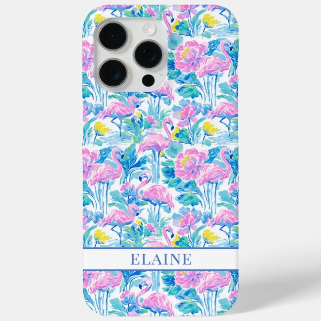 Watercolor Pink Flamingos Monogrammed Case-Mate iPhone Case (Back)