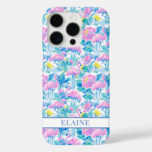 Watercolor Pink Flamingos Monogrammed Case-Mate iPhone Case (Back)