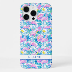 Watercolor Pink Flamingos Monogrammed iPhone 16 Pro Max Case