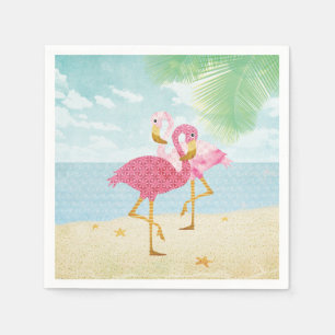 Watercolor Pink Flamingos on the Beach Napkin
