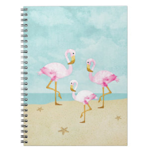 Watercolor Pink Flamingos on the Beach Notebook