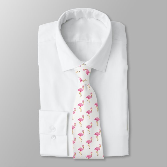Watercolor Pink Flamingos Tie (Tied)
