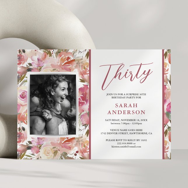 Watercolor Pink Floral 30th Birthday Party Invitation (Creator Uploaded)