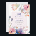 Watercolor Pink Floral 90th Birthday Party Invitation<br><div class="desc">Watercolor Pink Floral 90th Birthday Party Invitation</div>