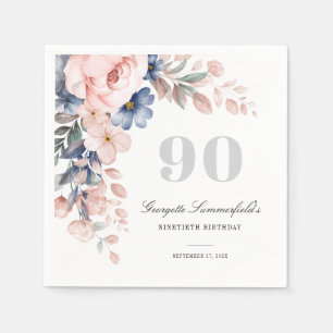 Watercolor Pink Floral 90th Birthday Party Paper Napkin