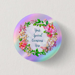 Watercolor Pink Floral and Butterfly Spring 3 Cm Round Badge