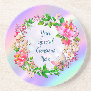 Watercolor Pink Floral and Butterfly Spring Coaster
