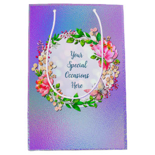 Watercolor Pink Floral and Butterfly Spring Throw Medium Gift Bag