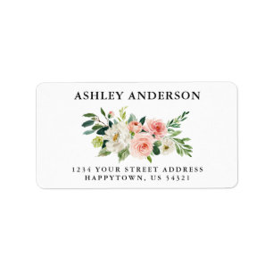 Watercolor Pink Floral and Greenery Address Label