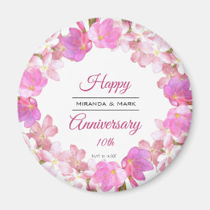Watercolor Pink Floral Anniversary Wreath Magnet