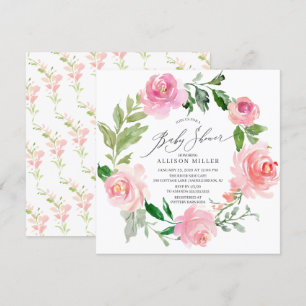Watercolor Pink Floral Baby Shower Invitation