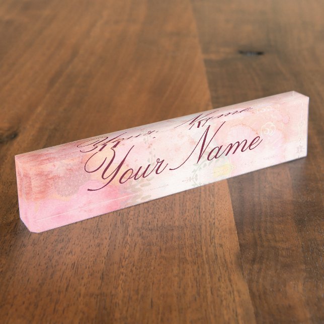 Watercolor Pink Floral Background Nameplate (Side)