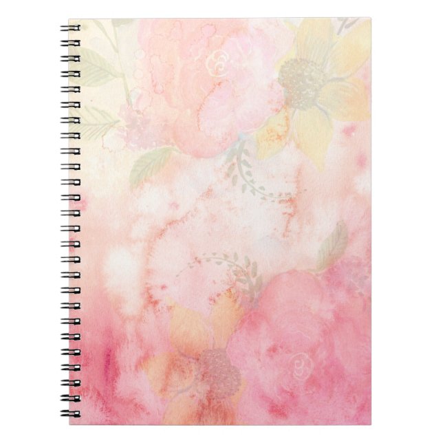 Watercolor Pink Floral Background Notebook (Front)