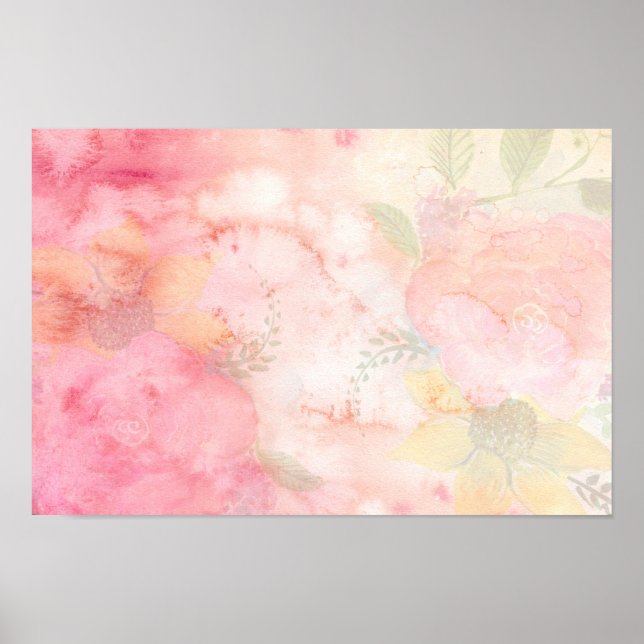 Watercolor Pink Floral Background Poster (Front)