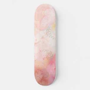 Watercolor Pink Floral Background Skateboard