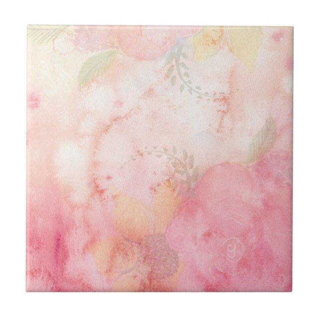 Watercolor Pink Floral Background Tile (Front)